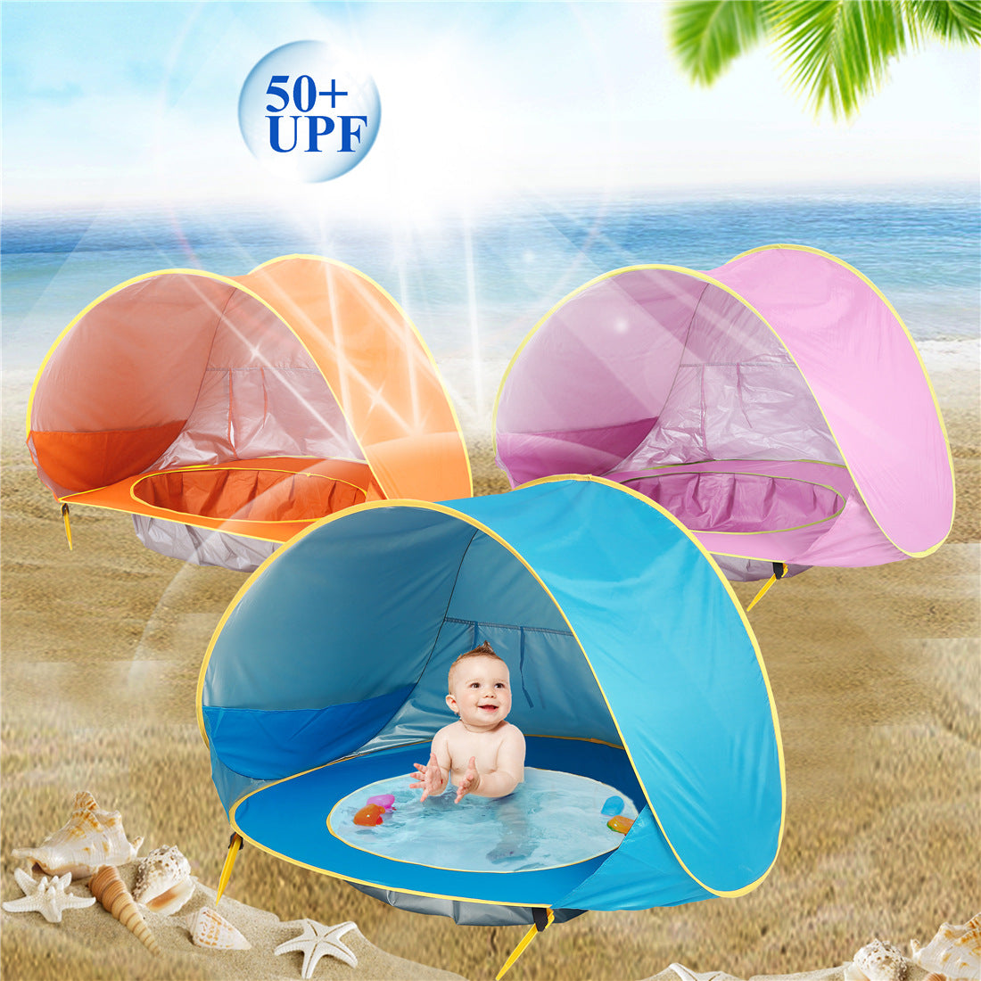 Carpa de playa para bebés, para niños, para acampar al aire libre, fácil de plegar, impermeable, toldo para el sol, carpa con protección UV 