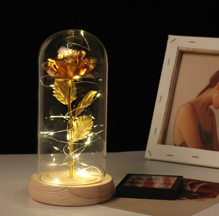 Enchanted Forever Rose Flower en luz LED de vidrio 