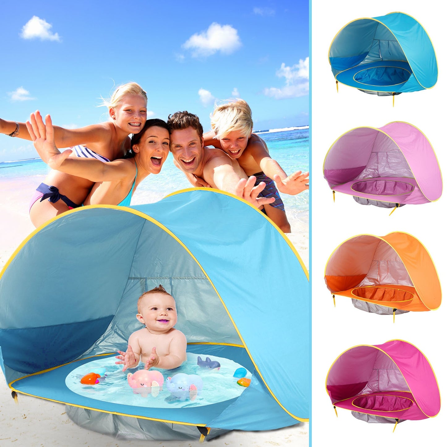 Carpa de playa para bebés, para niños, para acampar al aire libre, fácil de plegar, impermeable, toldo para el sol, carpa con protección UV 