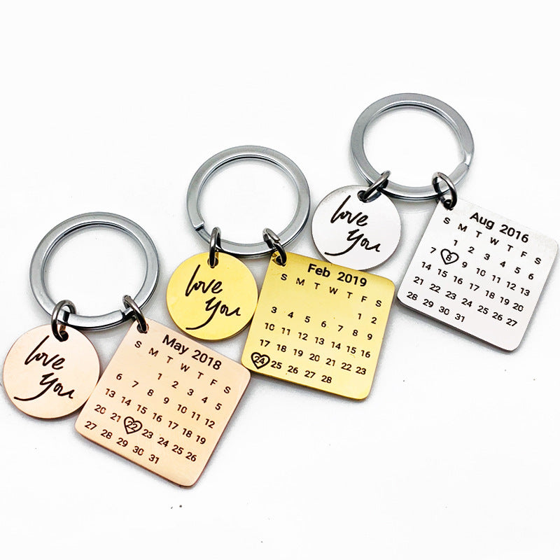 Stainless Steel Calendar Keychain Private Custom Engraving