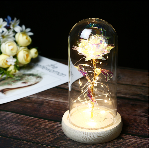 Enchanted Forever Rose Flower en luz LED de vidrio 