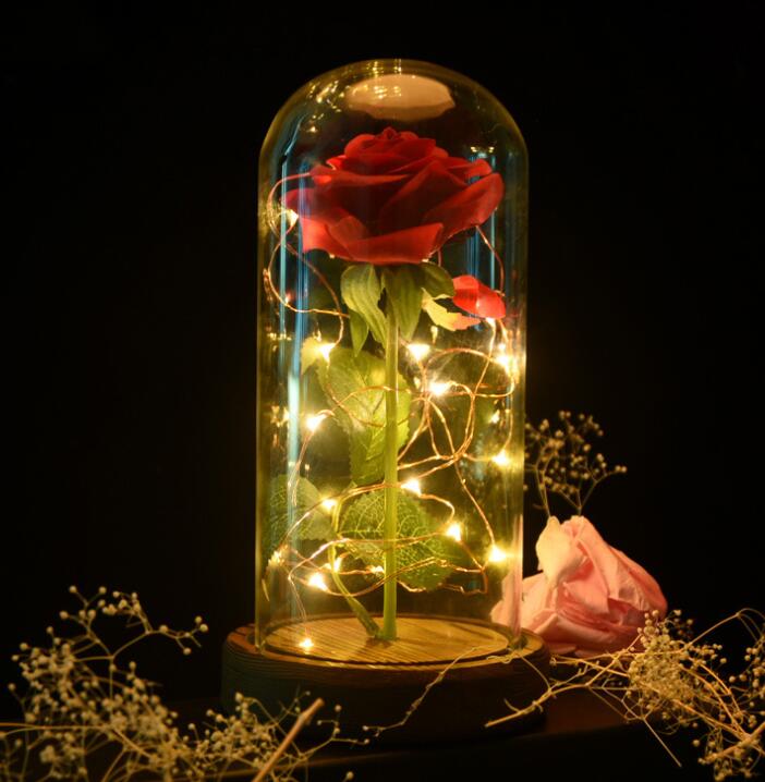 Enchanted Forever Rose Flower en luz LED de vidrio 