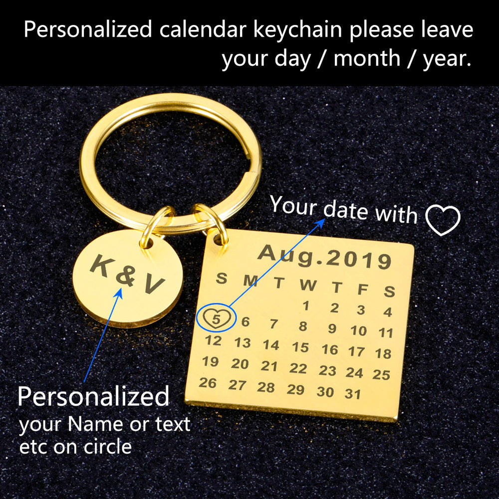 Stainless Steel Calendar Keychain Private Custom Engraving