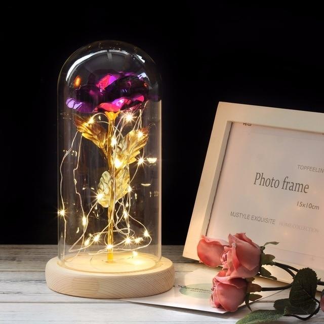 Enchanted Forever Rose Flower en luz LED de vidrio 