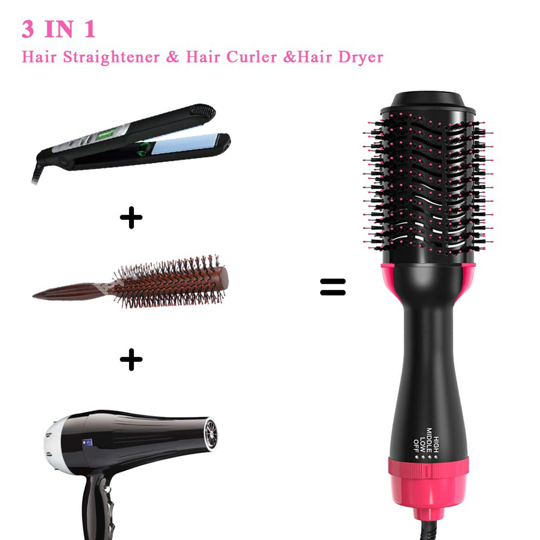 2 in 1 Multifunctional Hair Dryer & Volumizer Hair Brush Roller Rotate Comb Styling Straightening Curling Iron