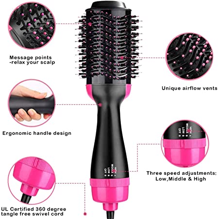 2 in 1 Multifunctional Hair Dryer & Volumizer Hair Brush Roller Rotate Comb Styling Straightening Curling Iron