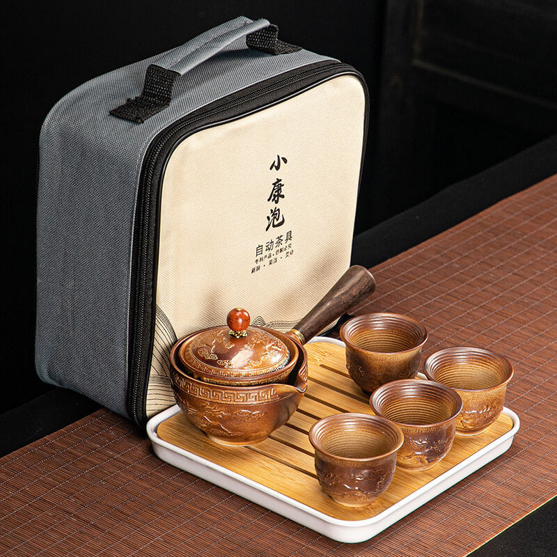 Ceramic Teapot Set With Wooden Handle / Traditional Gongfu Chinese Tea Making