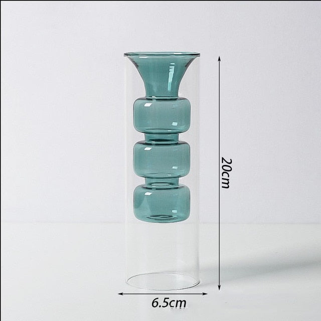 Double Glass Vase Home Decor Room Decor Modern Wedding Decoration Accessories Hydroponic Plant Glass Container Desktop Crafts