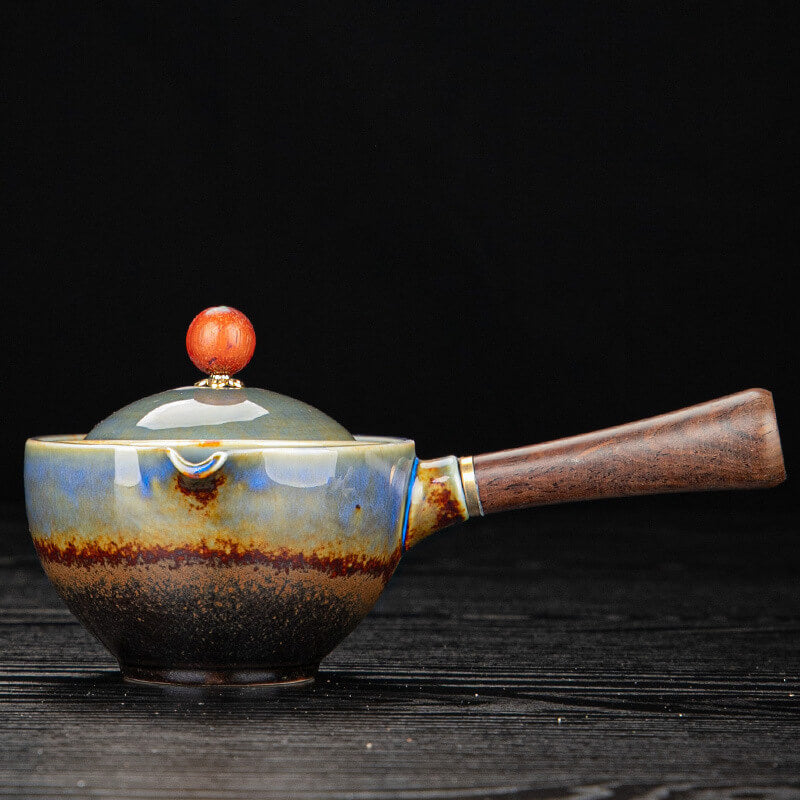 Ceramic Teapot Set With Wooden Handle / Traditional Gongfu Chinese Tea Making