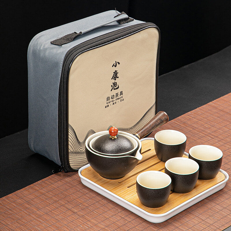 Juego de tetera de cerámica con mango de madera/fabricación de té chino tradicional Gongfu 