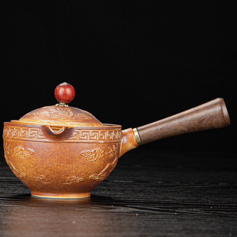 Ceramic Teapot Set With Wooden Handle / Traditional Gongfu Chinese Tea Making