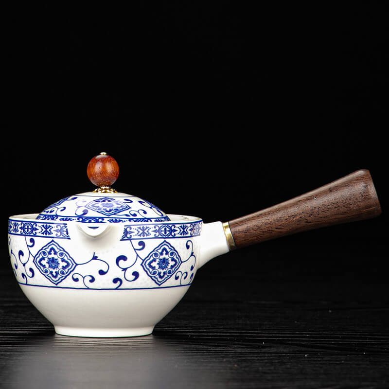 Ceramic Teapot Set With Wooden Handle / Traditional Gongfu Chinese Tea Making