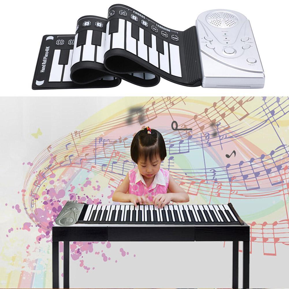 Piano enrollable de 49 teclas Teclado electrónico portátil mejorado Piano enrollable a mano Piano de plástico y silicona para niños Adultos Flexible y plegable