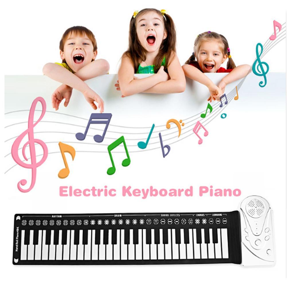 Piano enrollable de 49 teclas Teclado electrónico portátil mejorado Piano enrollable a mano Piano de plástico y silicona para niños Adultos Flexible y plegable