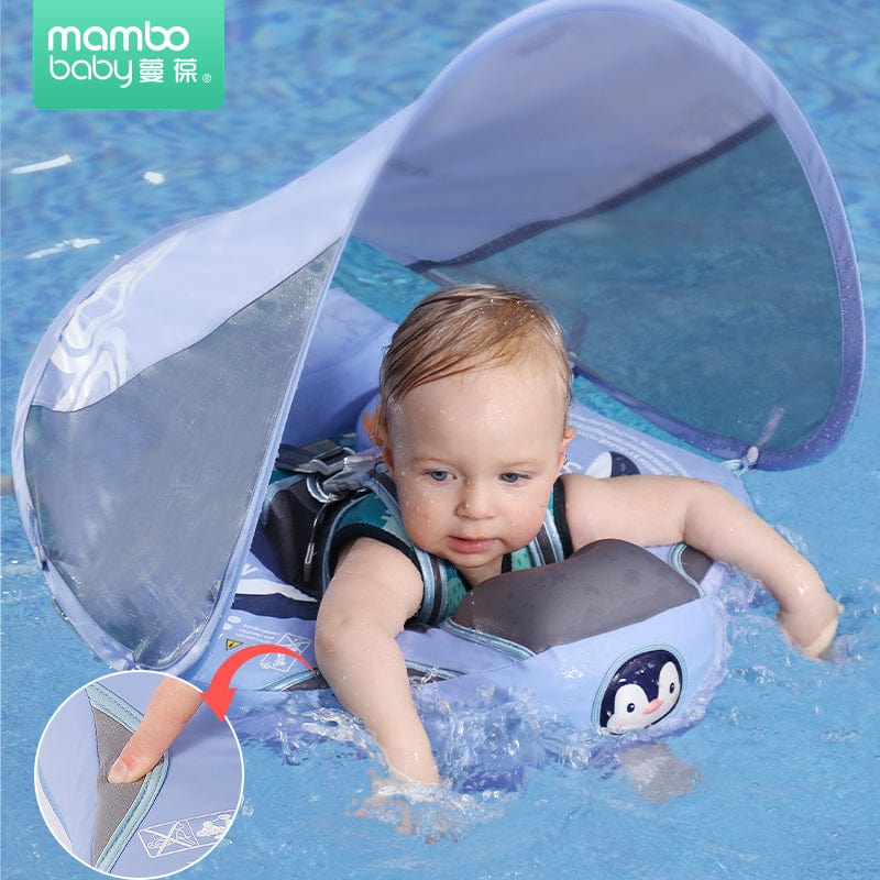 Baby Non-Inflatable Airless Float Ring With UPF50+ Canopy (2023 Deluxe Edition Swim-Trainer)