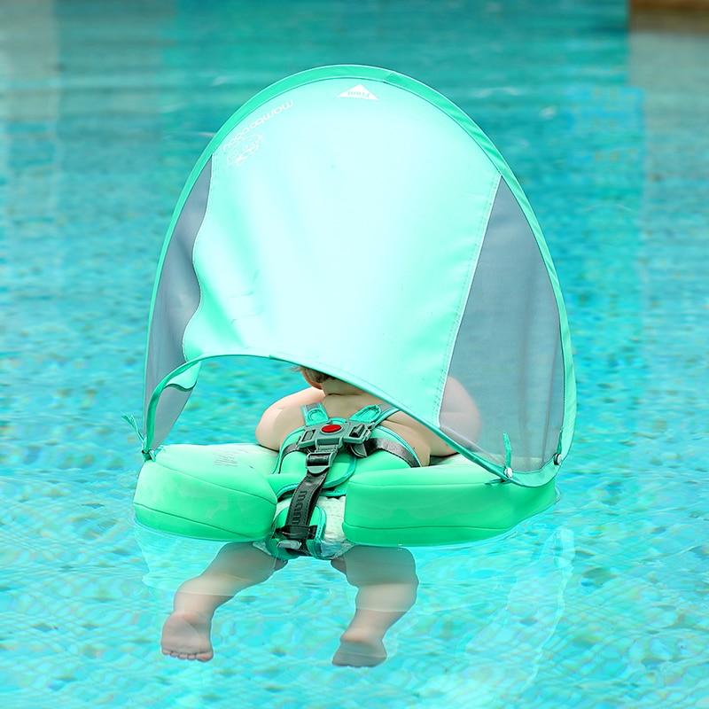 Baby Non-Inflatable Airless Float Ring With UPF50+ Canopy (2023 Deluxe Edition Swim-Trainer)