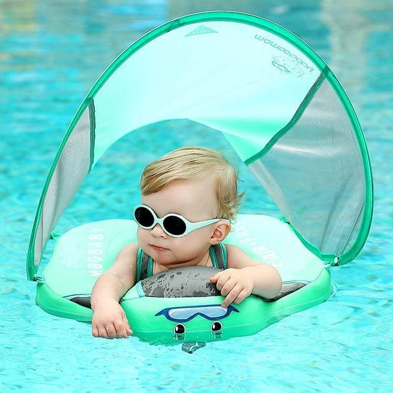 Baby Non-Inflatable Airless Float Ring With UPF50+ Canopy (2023 Deluxe Edition Swim-Trainer)